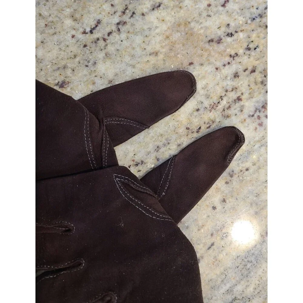 Vintage Womens Size M 6 3/4 Brown Suede Leather Formal 10.5